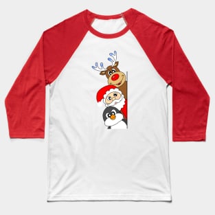 Christmas friends: a penguin, santa and Rudolph Baseball T-Shirt